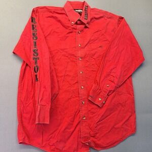 Resistol Rodeo Gear Mens Red Western Button Down Shirt Logo‎ Sleeve Medium